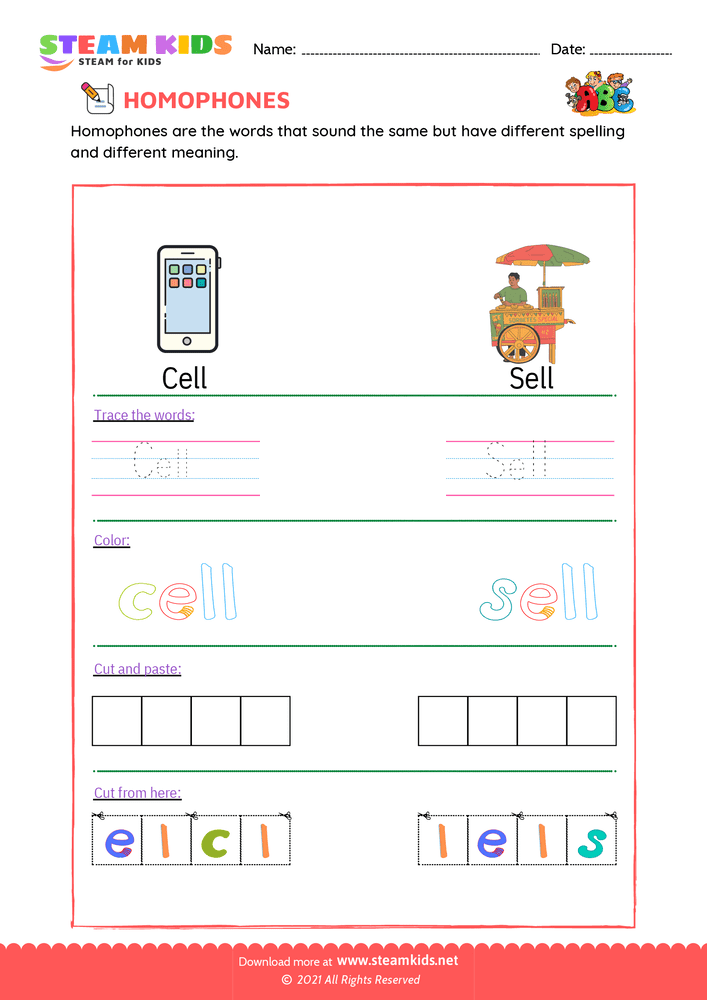 Free English Worksheet - Trace and Color - Worksheet 5