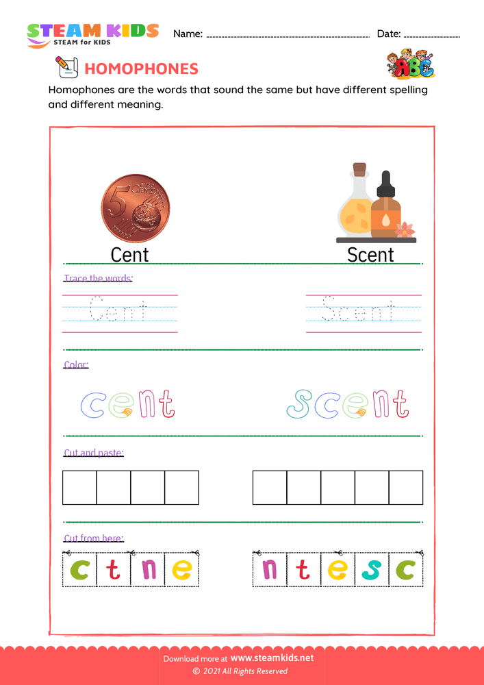 Free English Worksheet - Trace and Color - Worksheet 6