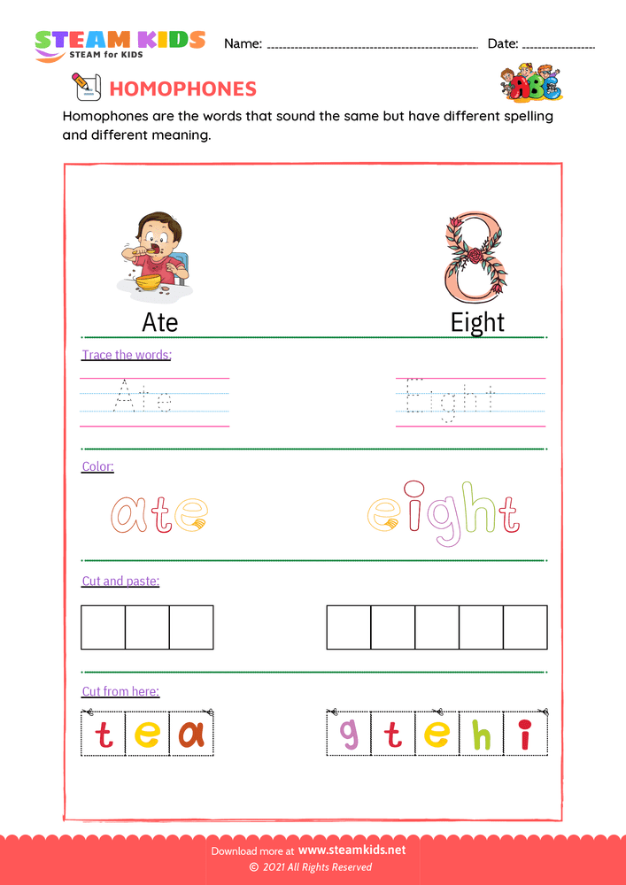 Free English Worksheet - Trace and Color - Worksheet 8