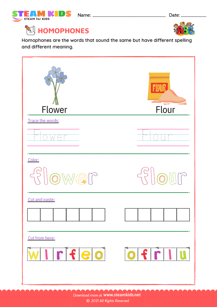 Free English Worksheet - Trace and Color - Worksheet 9