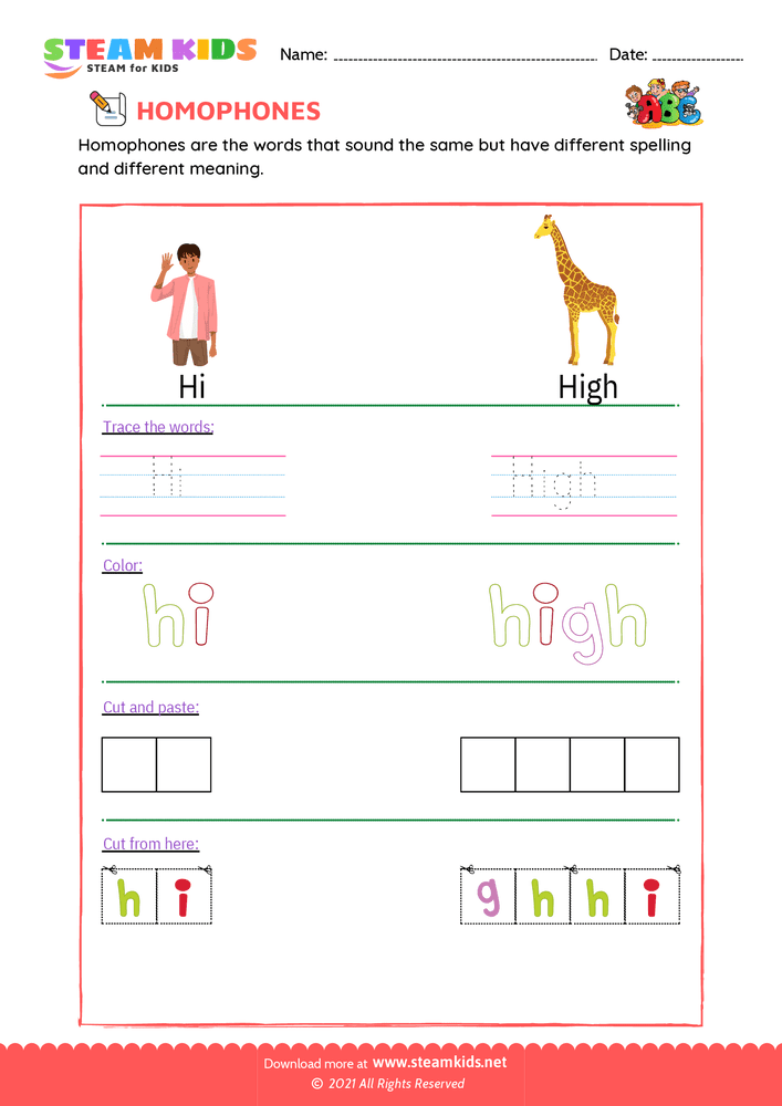 Free English Worksheet - Trace and Color - Worksheet 10