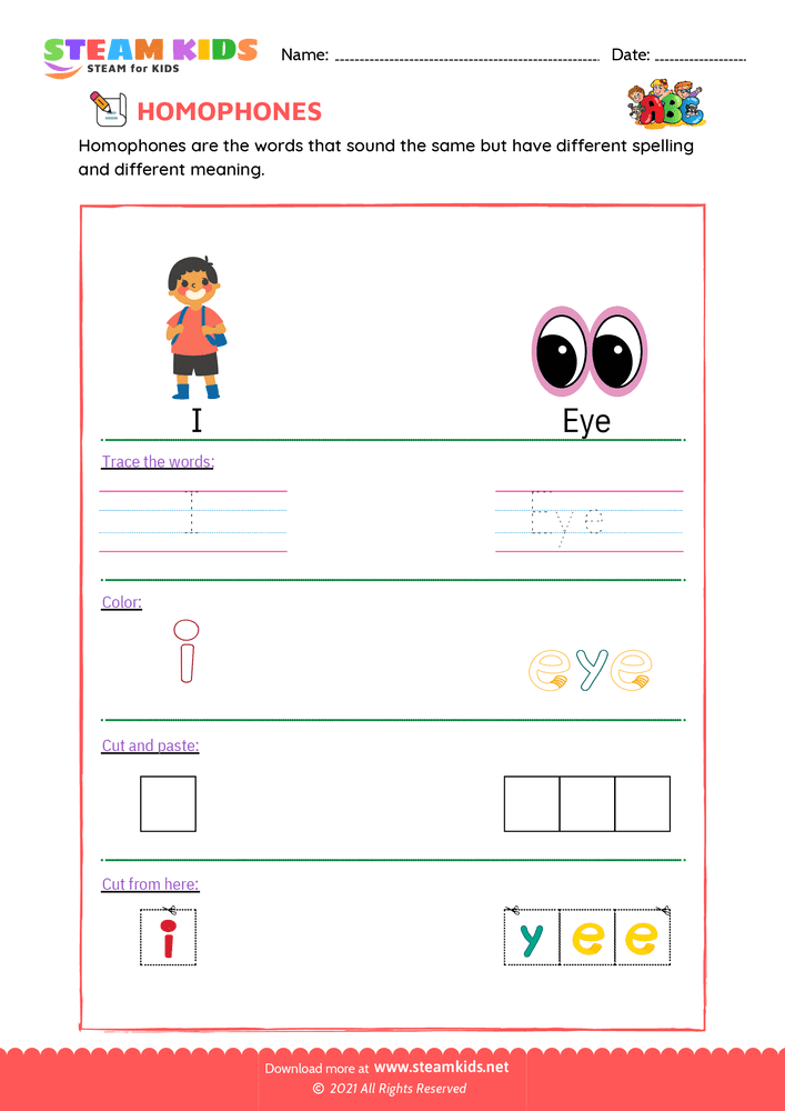 Free English Worksheet - Trace and Color - Worksheet 11