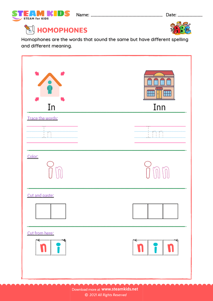 Free English Worksheet - Trace and Color - Worksheet 12