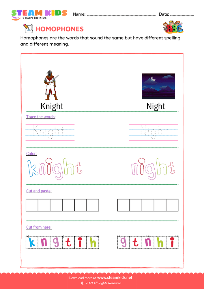 Free English Worksheet - Trace and Color - Worksheet 13