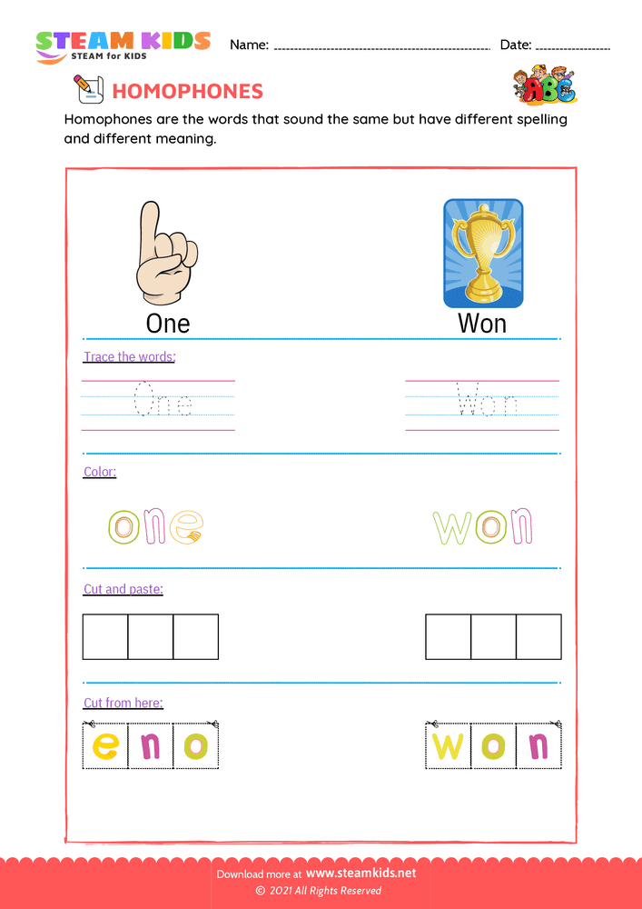 Free English Worksheet - Trace and Color - Worksheet 14
