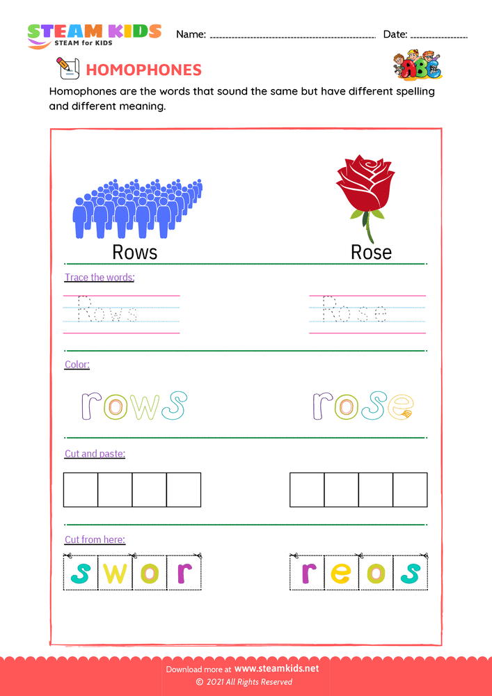 Free English Worksheet - Trace and Color - Worksheet 15