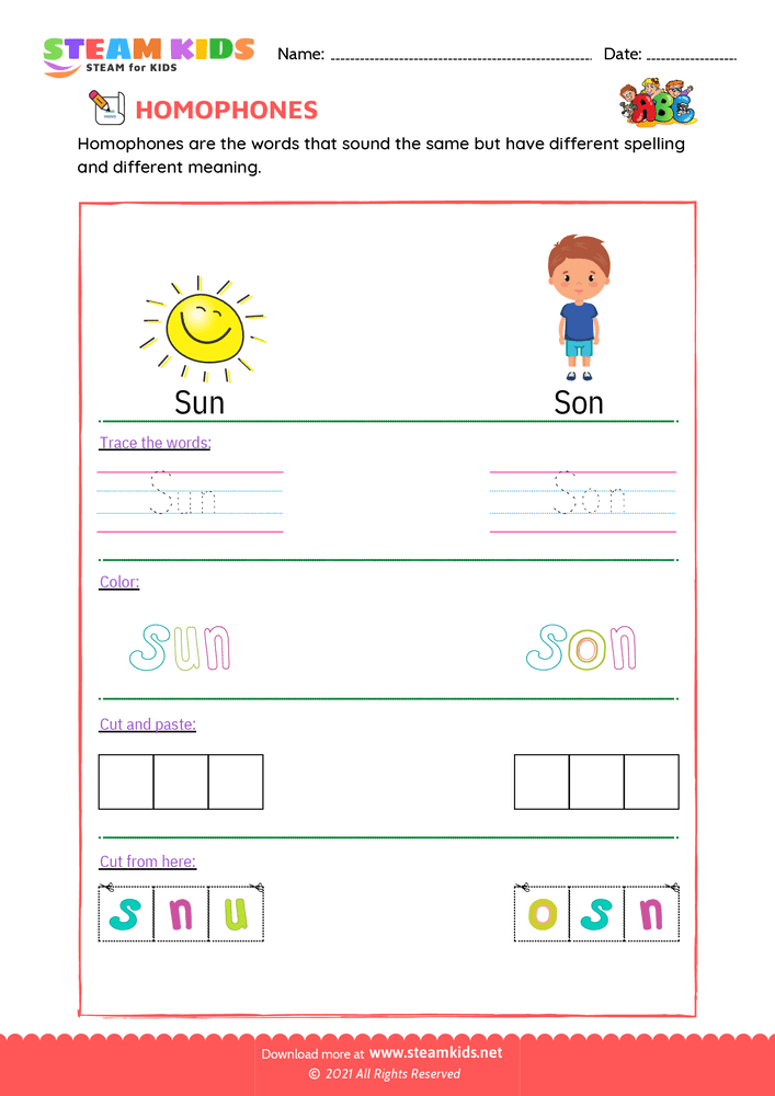 Free English Worksheet - Trace and Color - Worksheet 16