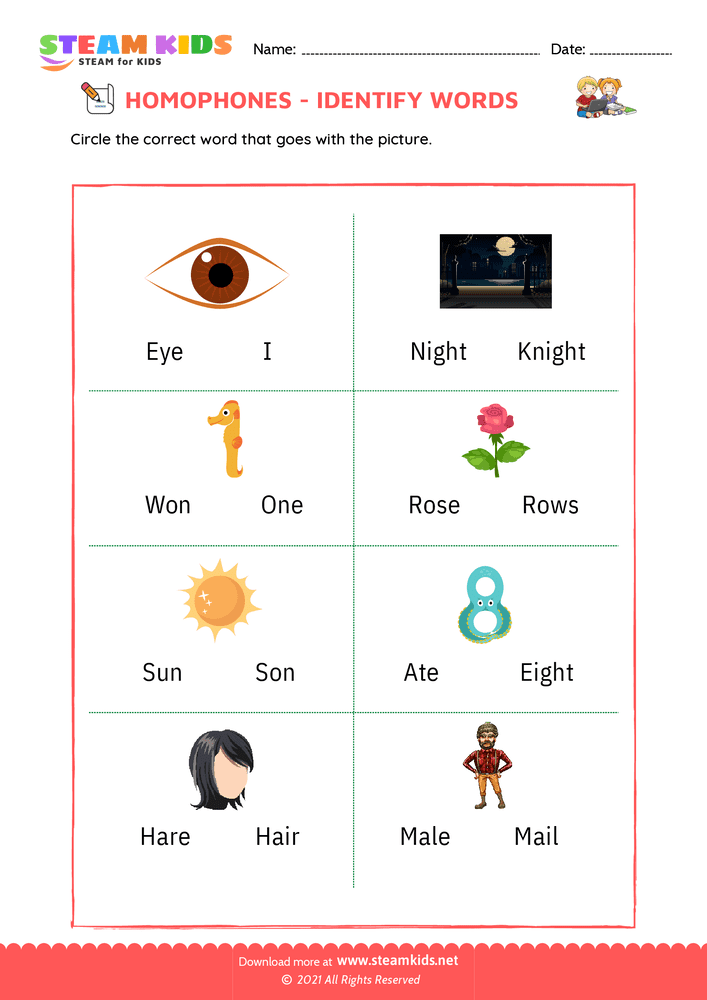 Free English Worksheet - Identify words - Worksheet 2