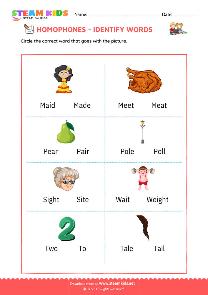 Free English Worksheet - Identify words - Worksheet 3