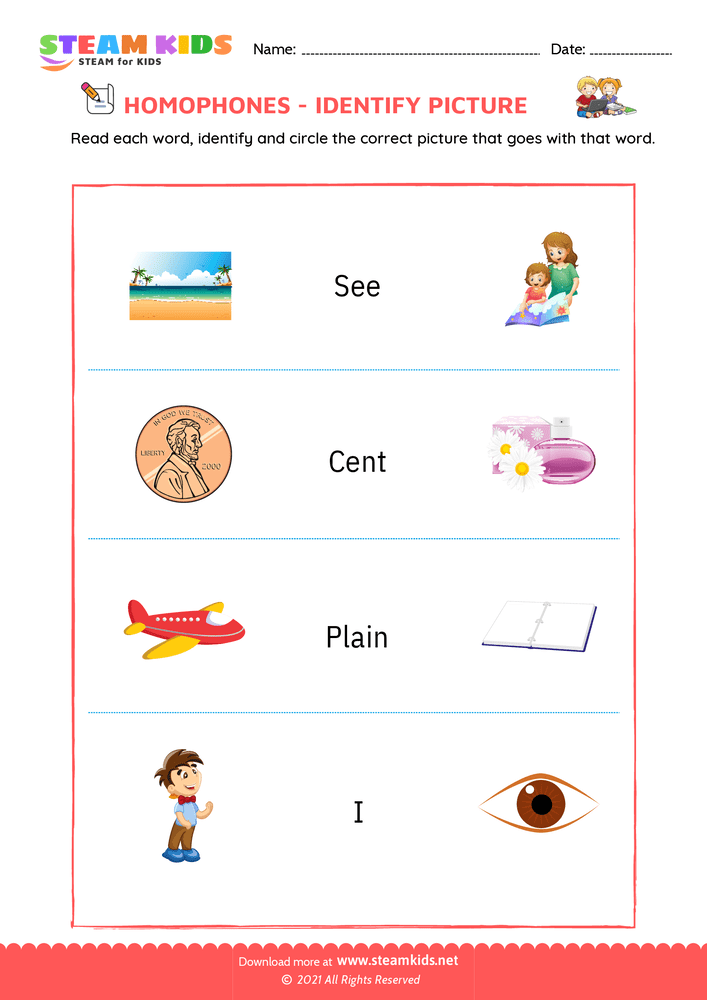 Free English Worksheet - Identify by pictures - Worksheet 2