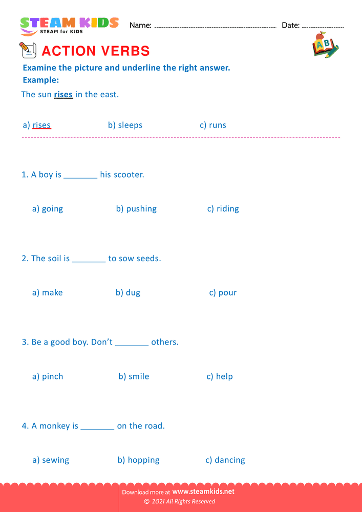 Free English Worksheet - Action verbs - Worksheet 2