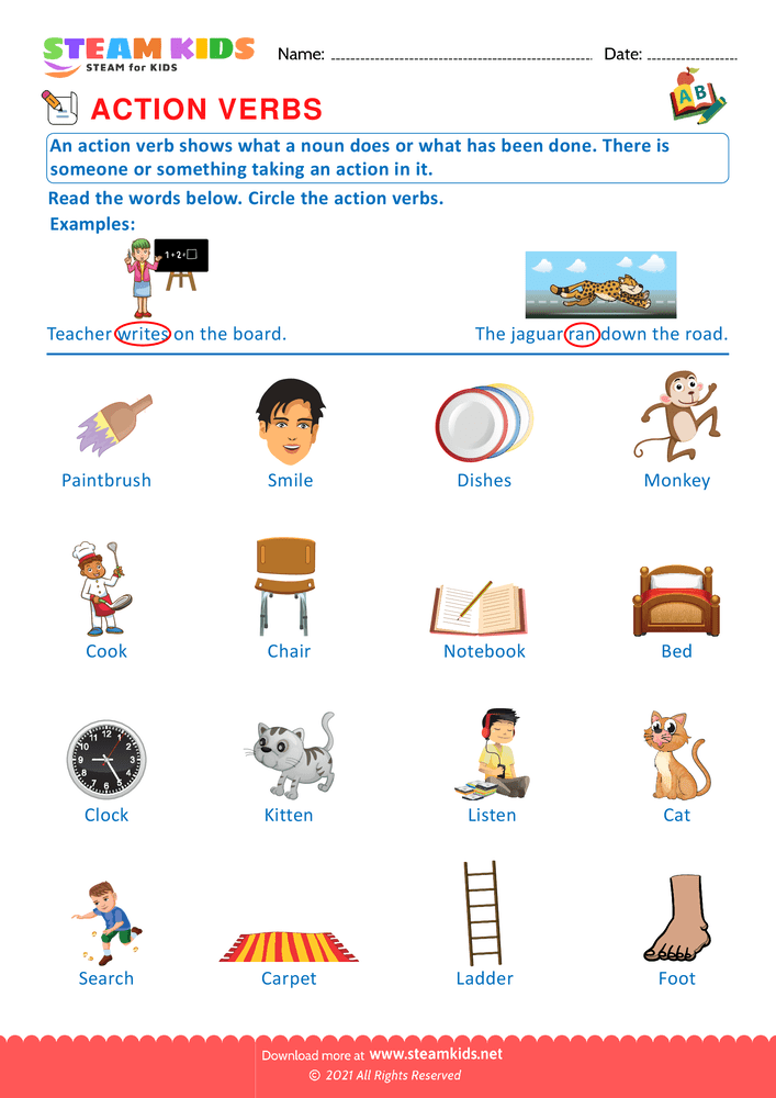 Free English Worksheet - Action verbs - Worksheet 5