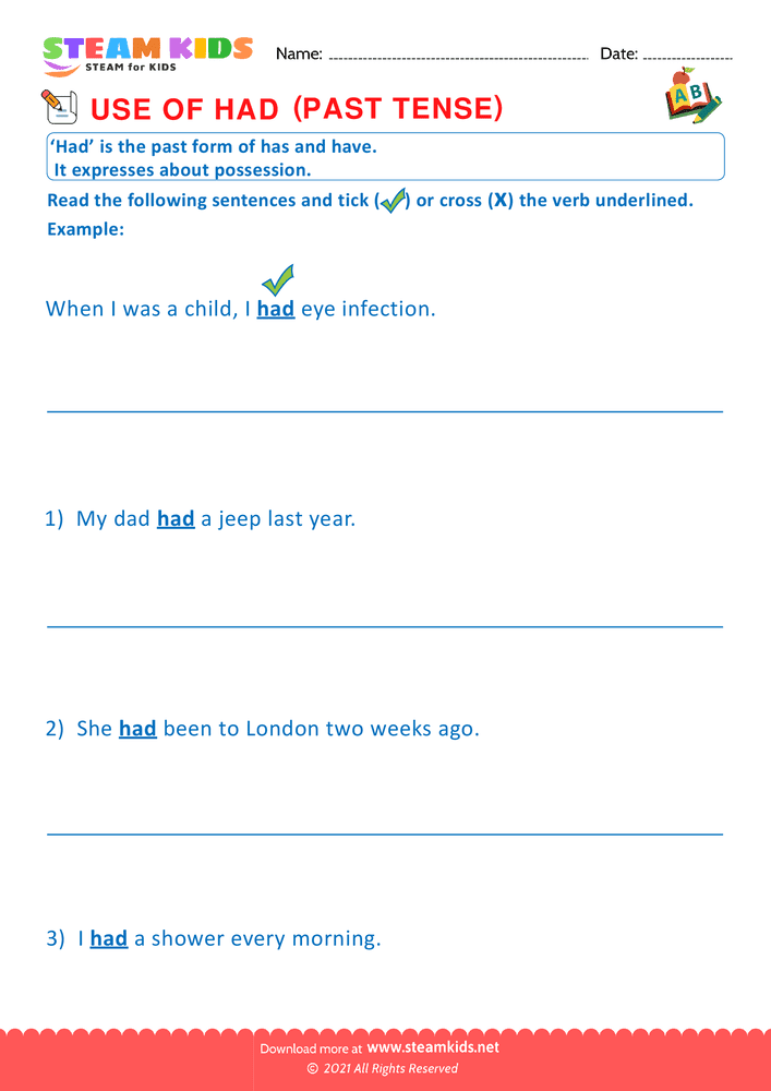 Free English Worksheet - Use of has and have - Worksheet 7