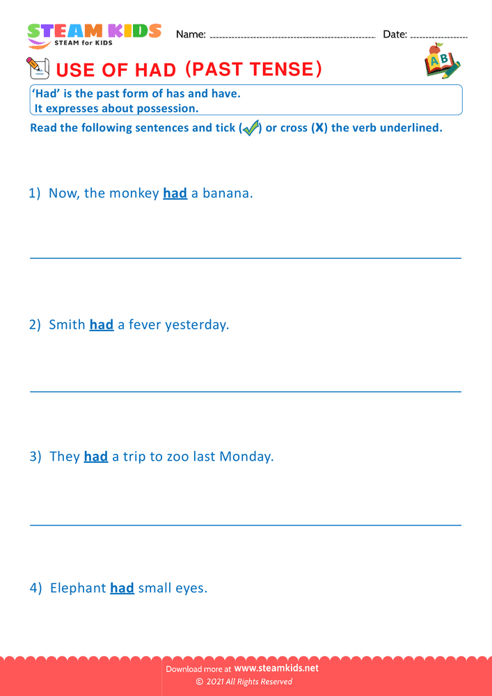 Free English Worksheet - Use of has and have - Worksheet 8