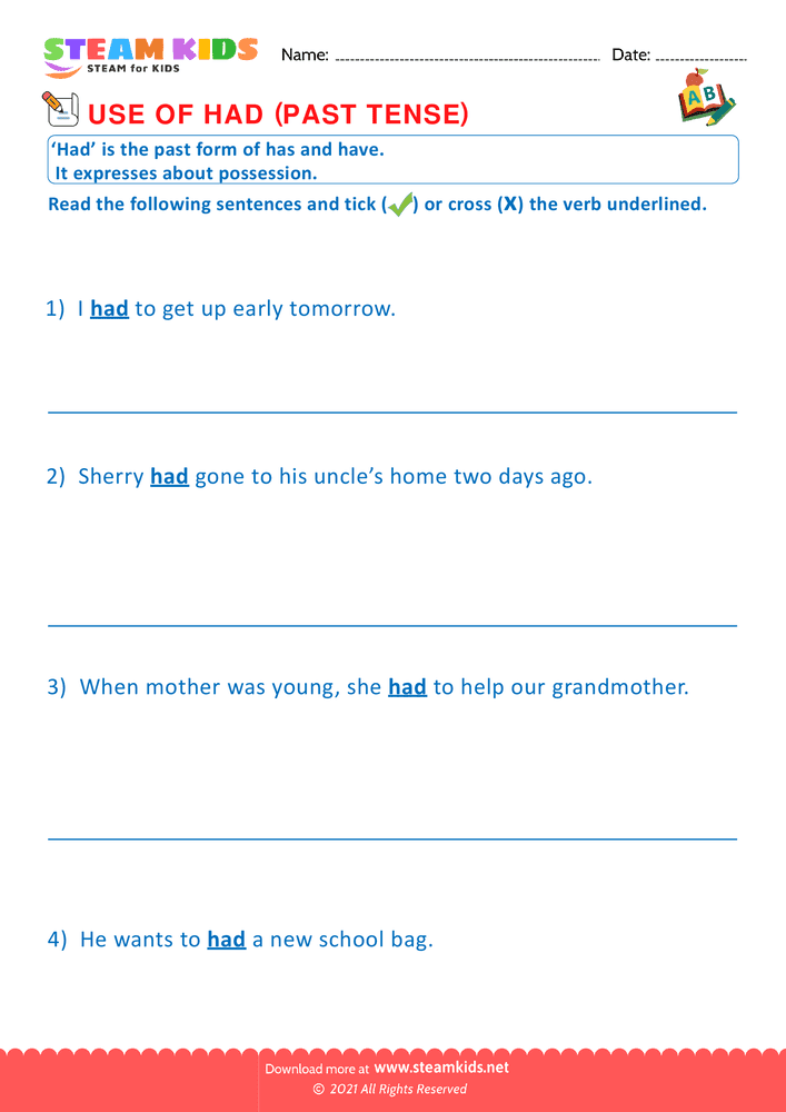 Free English Worksheet - Use of has and have - Worksheet 9