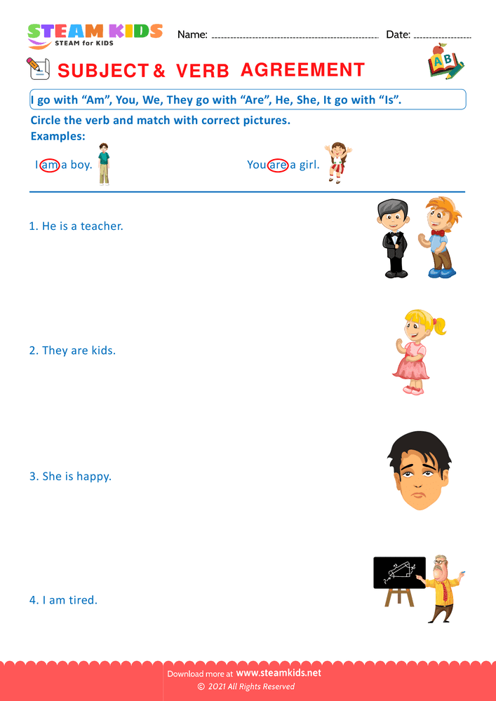 Free English Worksheet - Agreement of Subjects & Verb - Worksheet 3