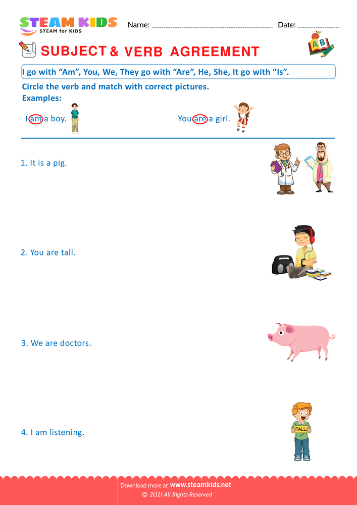 Free English Worksheet - Agreement of Subjects & Verb - Worksheet 10