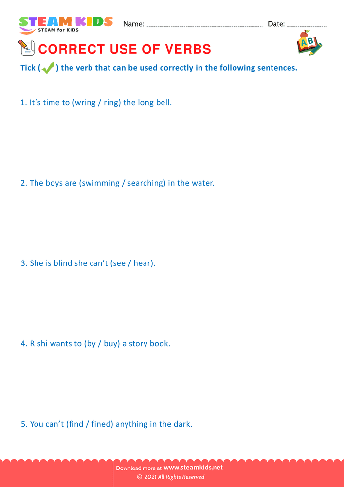 Free English Worksheet - Correct use of verbs - Worksheet 1