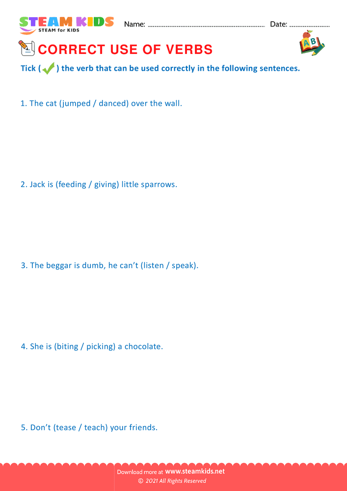 Free English Worksheet - Correct use of verbs - Worksheet 3