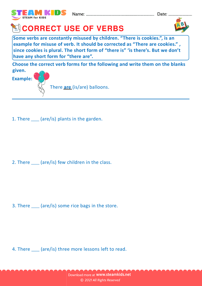 Free English Worksheet - Correct use of verbs - Worksheet 7