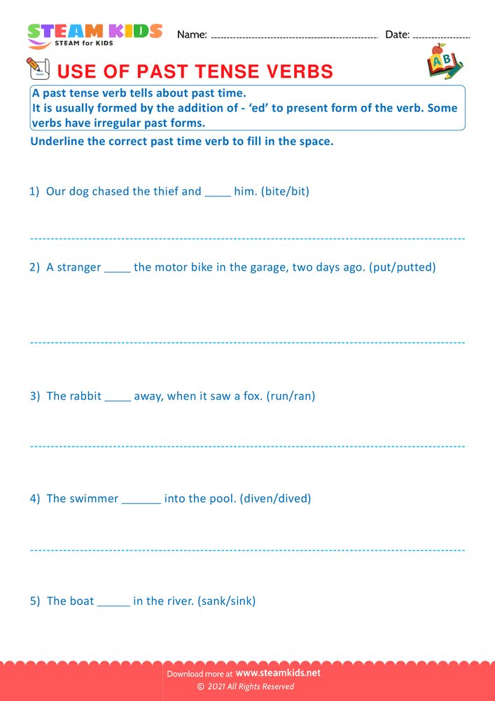 Free English Worksheet - Use of present tense verbs - Worksheet 6