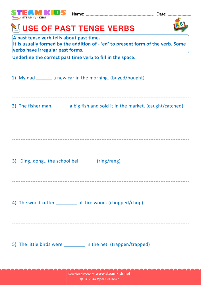 Free English Worksheet - Use of present tense verbs - Worksheet 7