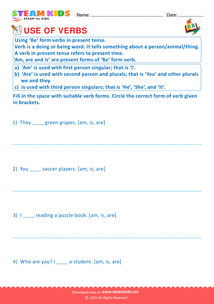 Free English Worksheet - Use of verbs - Worksheet 2