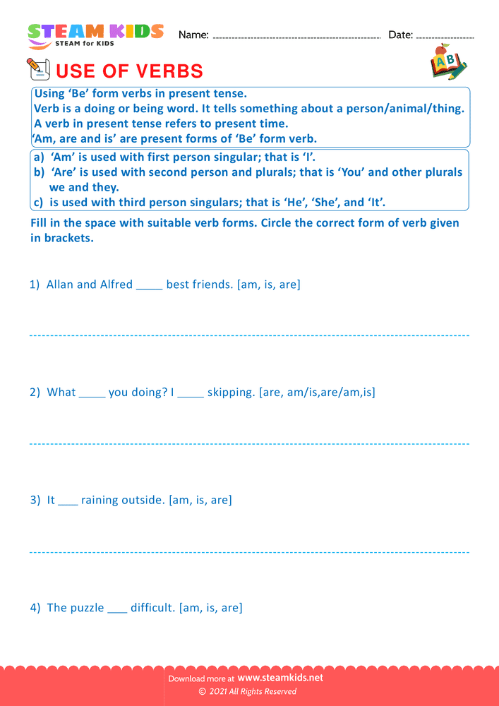 Free English Worksheet - Use of verbs - Worksheet 5