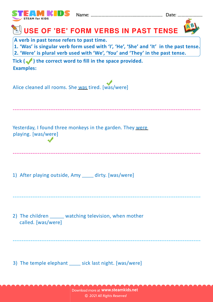 Free English Worksheet - Use of verbs - Worksheet 7