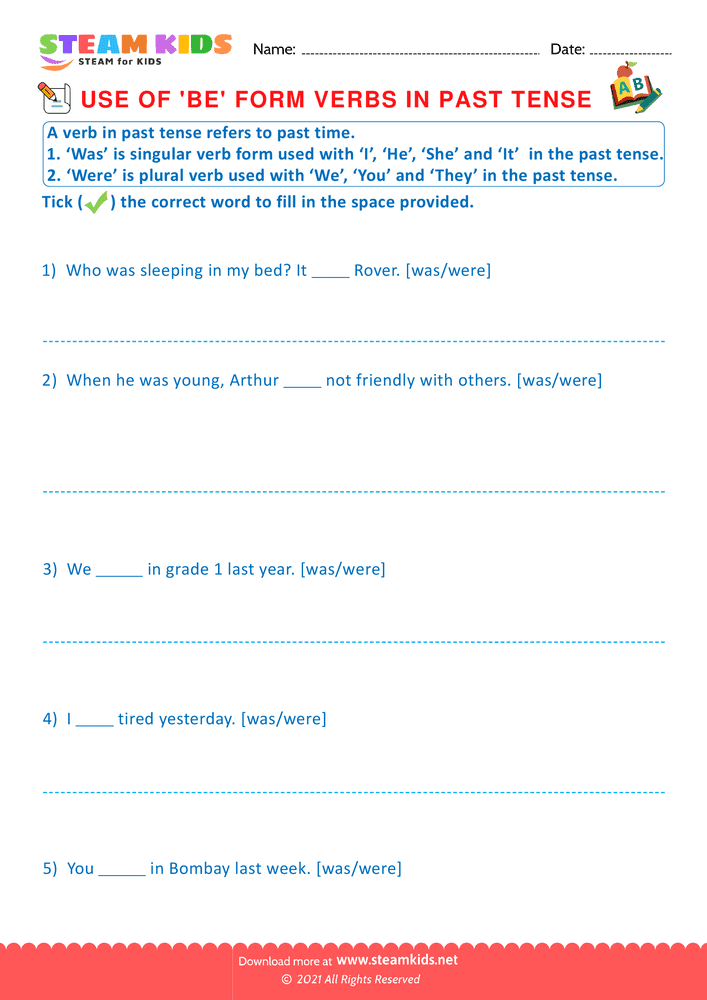 Free English Worksheet - Use of verbs - Worksheet 8