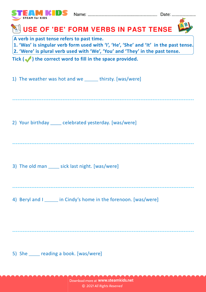 Free English Worksheet - Use of verbs - Worksheet 9