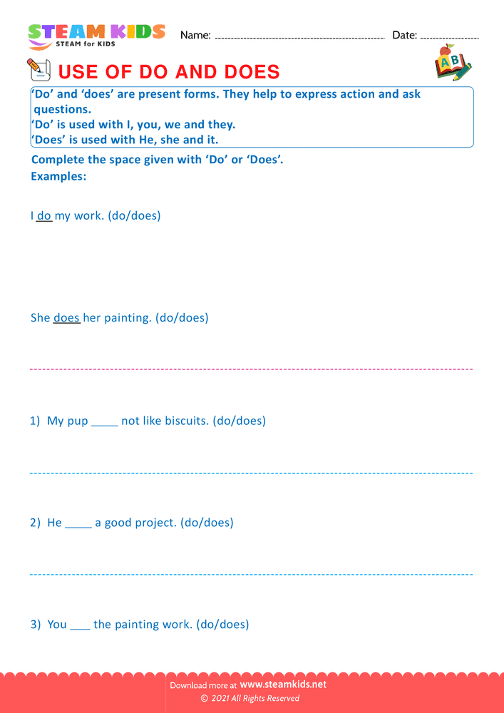 Free English Worksheet - Do, does and did - Worksheet 1
