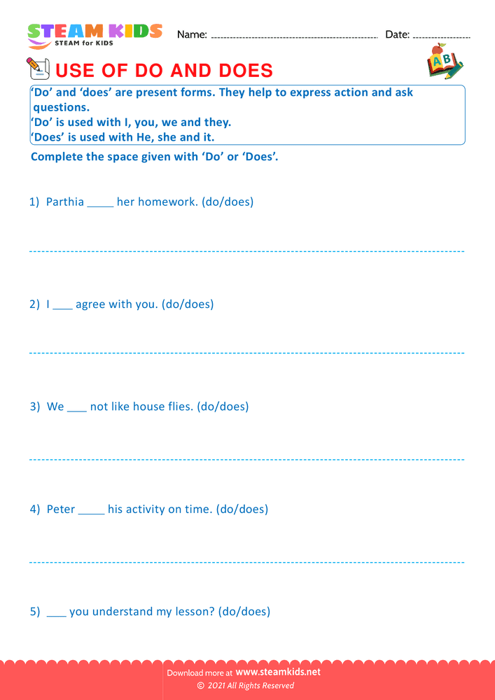 Free English Worksheet - Do, does and did - Worksheet 2