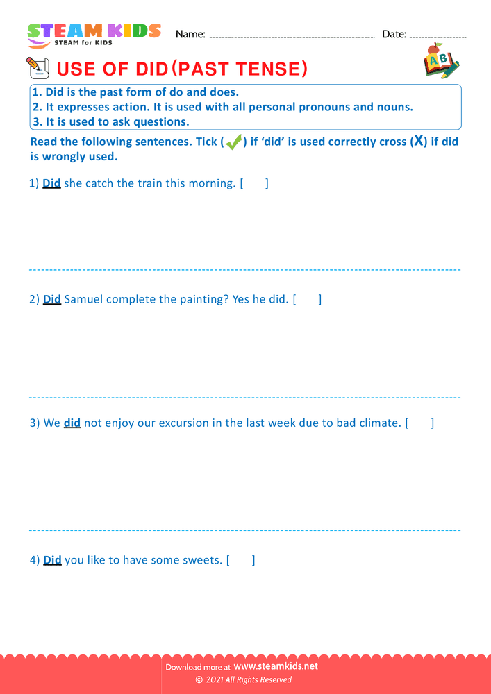Free English Worksheet - Do, does and did - Worksheet 6
