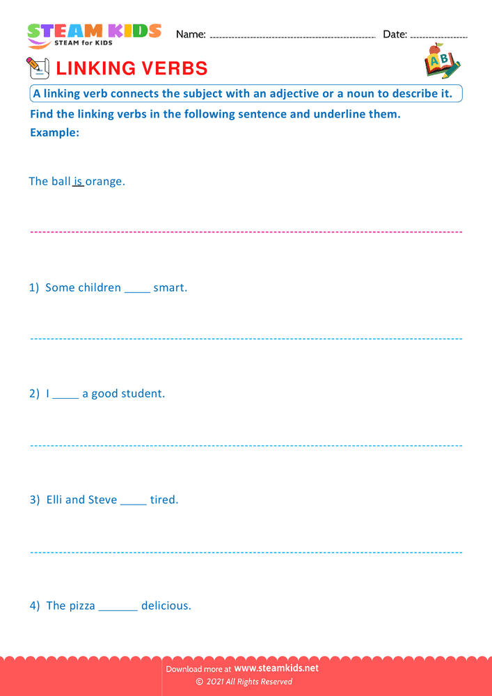 Free English Worksheet - Linking and action verbs - Worksheet 3