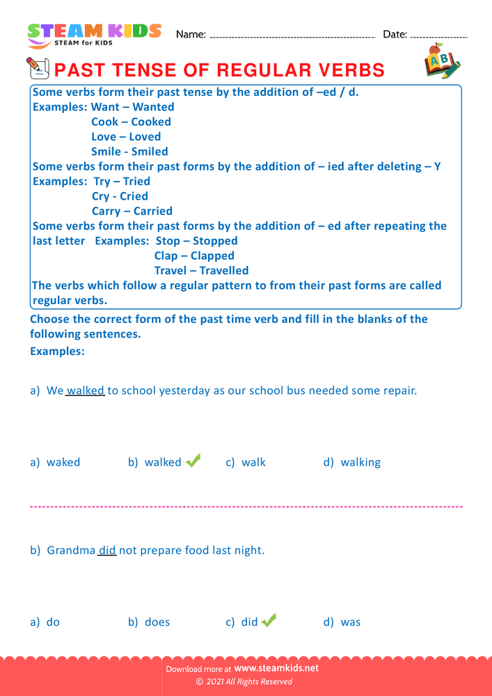 Free English Worksheet - Past tense of regular verbs - Worksheet 4