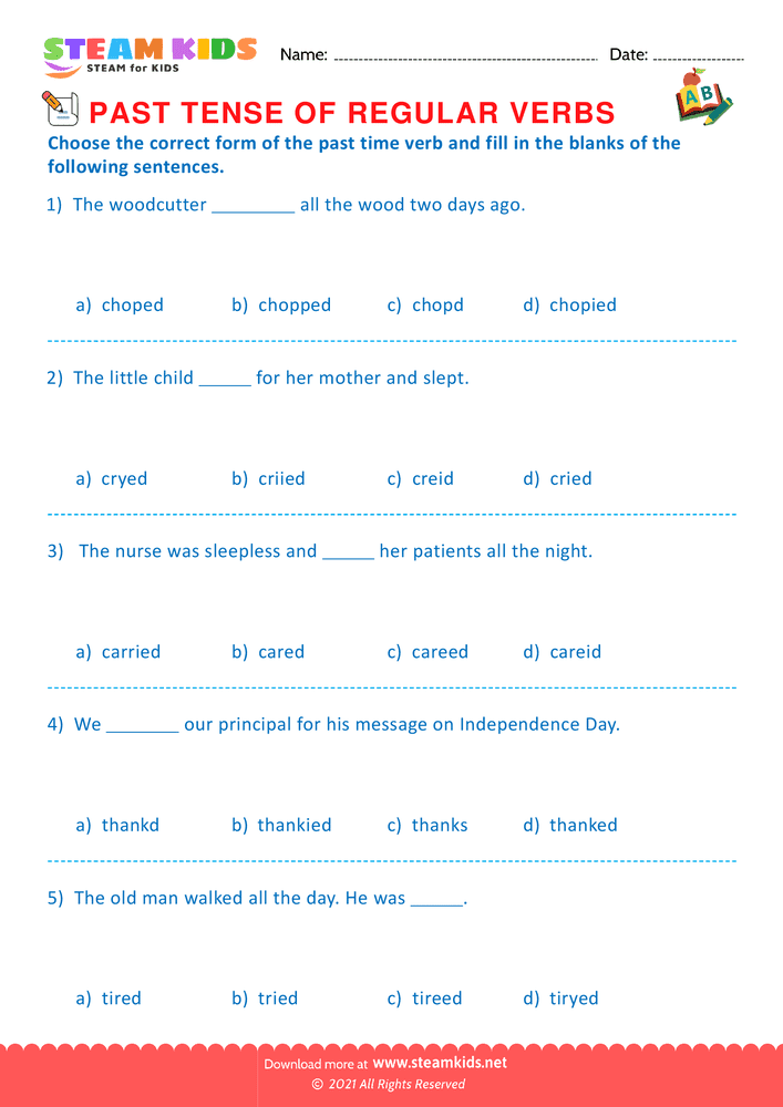 Free English Worksheet - Past tense of regular verbs - Worksheet 6