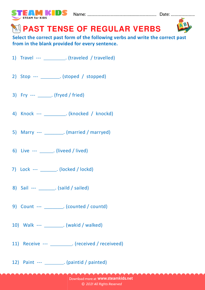 Free English Worksheet - Past tense of regular verbs - Worksheet 9