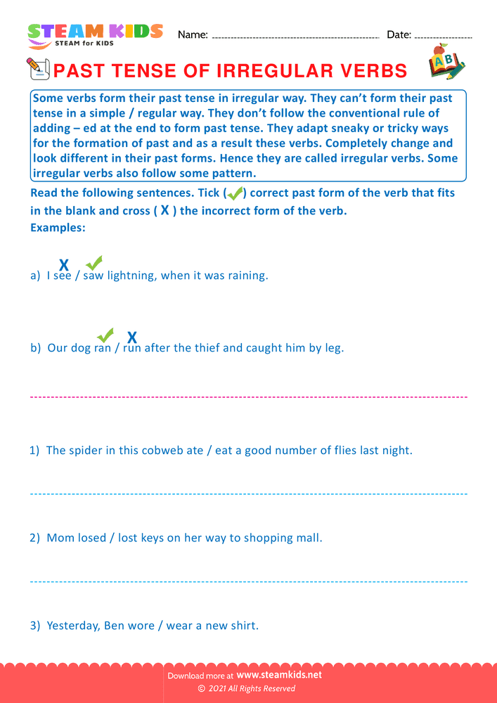 Free English Worksheet - Past tense of irregular verbs - Worksheet 14