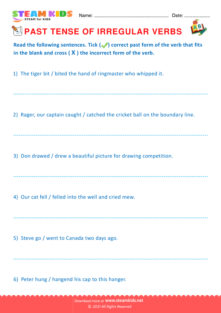 Free English Worksheet - Past tense of irregular verbs - Worksheet 16