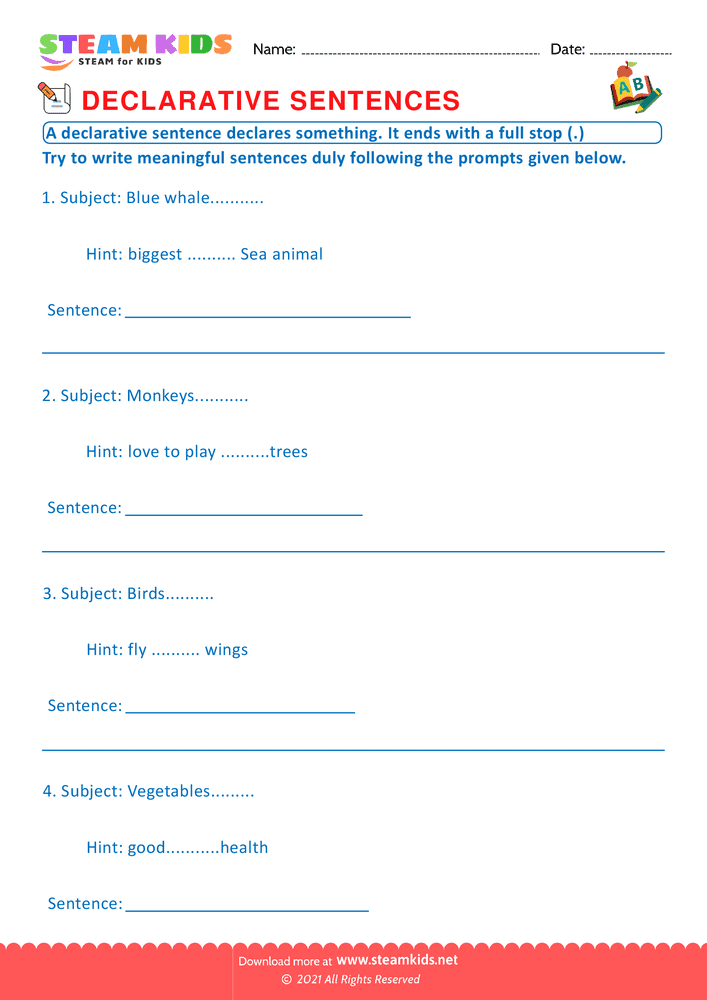 Free English Worksheet - Declarative sentence - Worksheet 9