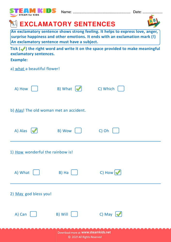 Free English Worksheet - Exclamatory sentence - Worksheet 4