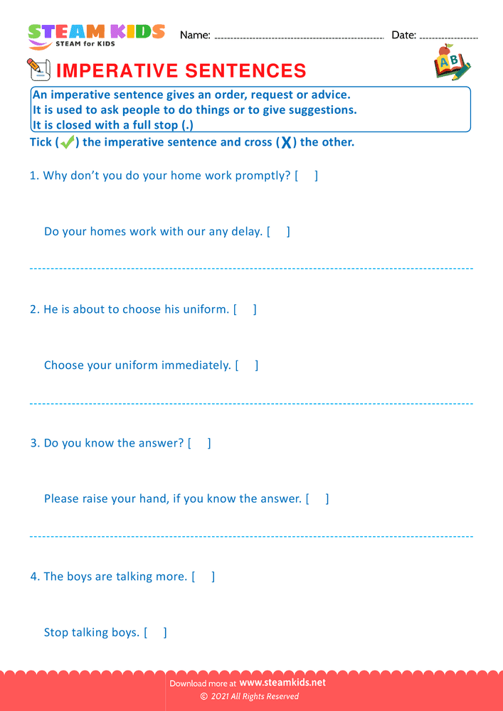 Free English Worksheet - Imperative sentence - Worksheet 2