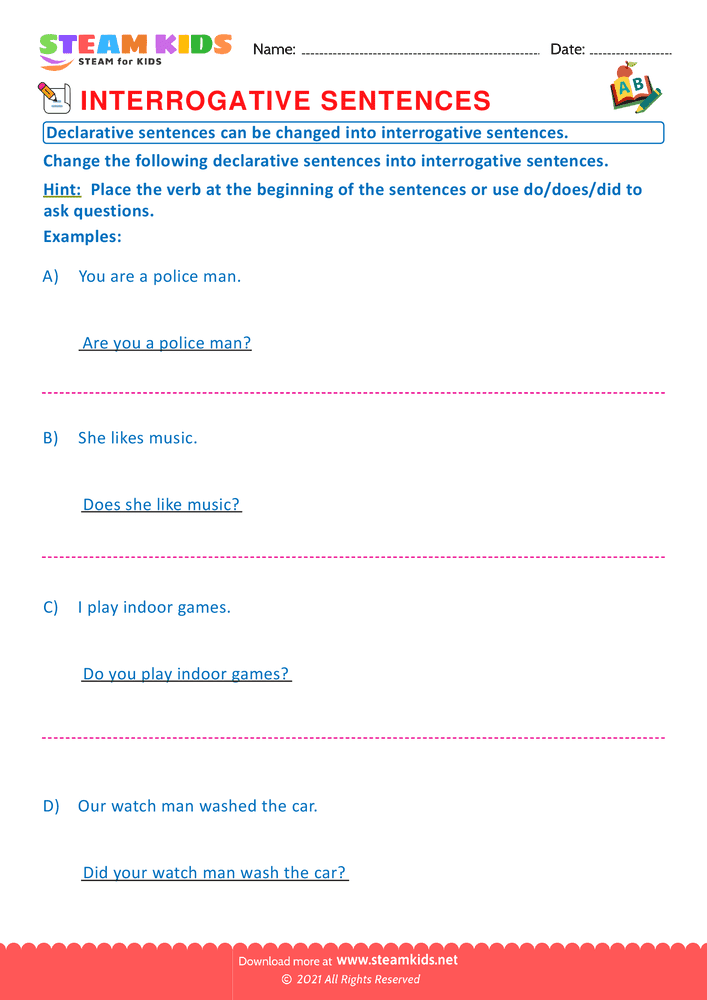 Free English Worksheet - Interrogative sentence - Worksheet 5