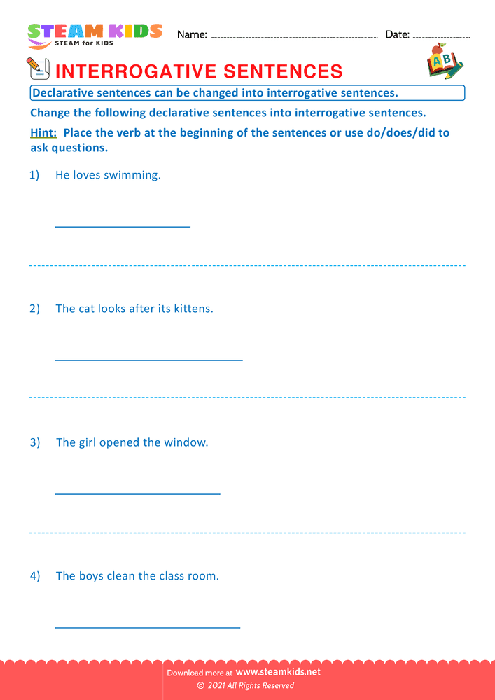 Free English Worksheet - Interrogative sentence - Worksheet 8