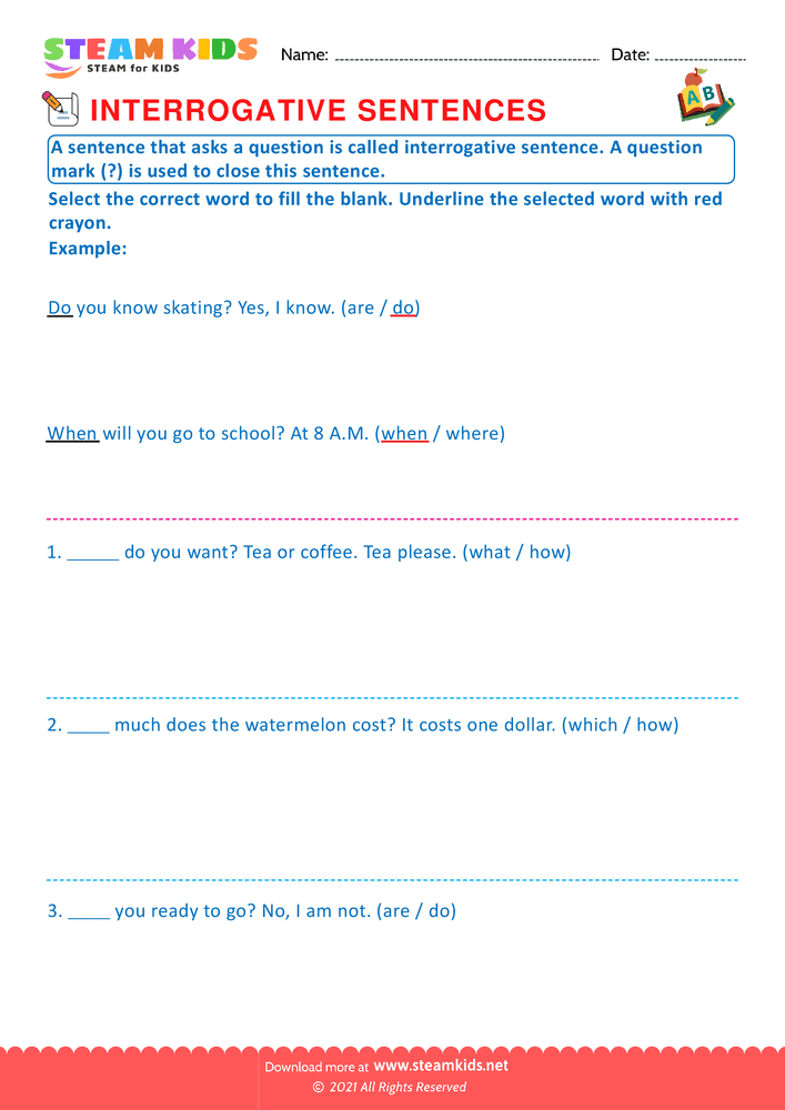 Free English Worksheet - Interrogative sentence - Worksheet 9