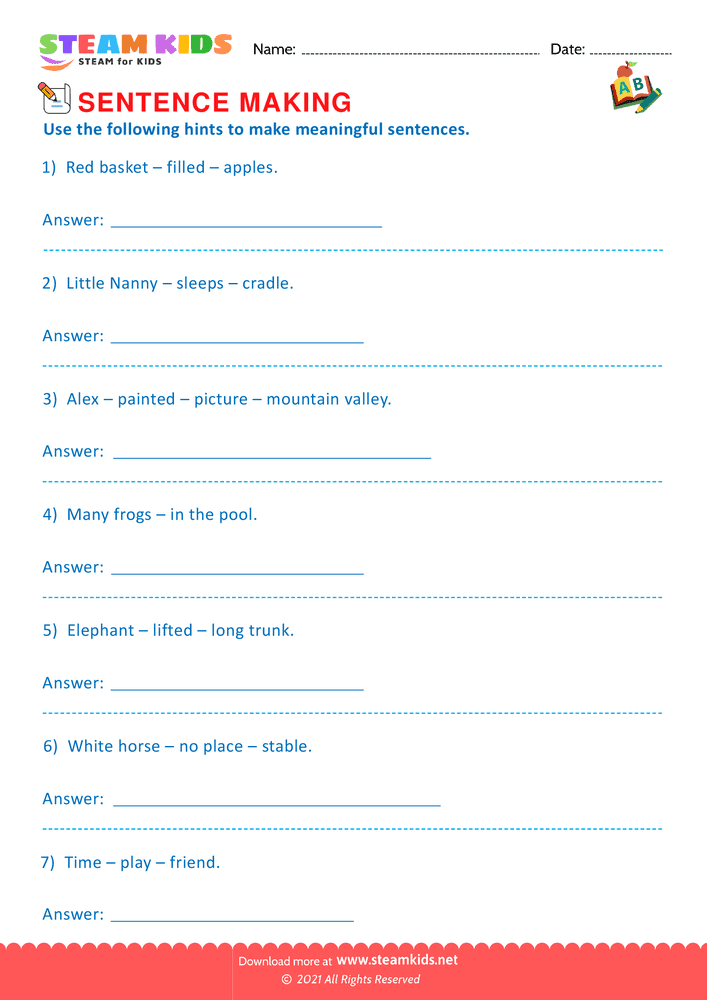 Free English Worksheet - Making Sentence - Worksheet 2