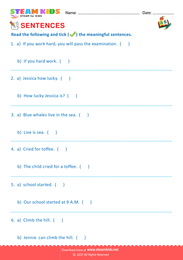 Free English Worksheet - Meaningful sentences - Worksheet 4