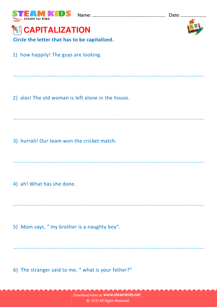 Free English Worksheet - Identify the capitalization word - Worksheet 3