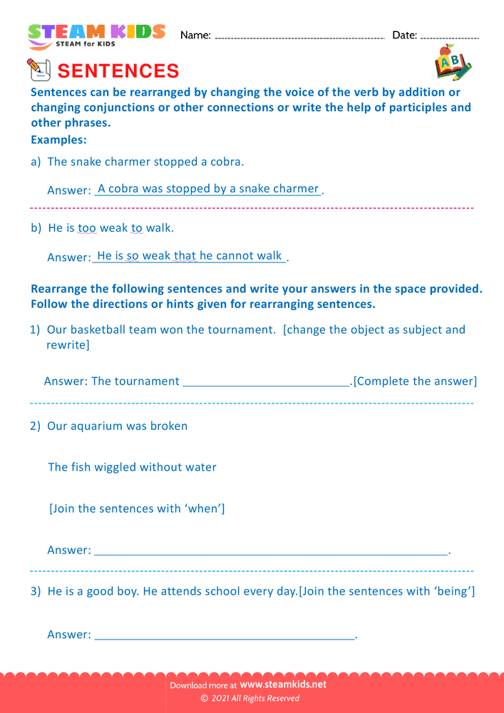 Free English Worksheet - Produce and expand sentences - Worksheet 5